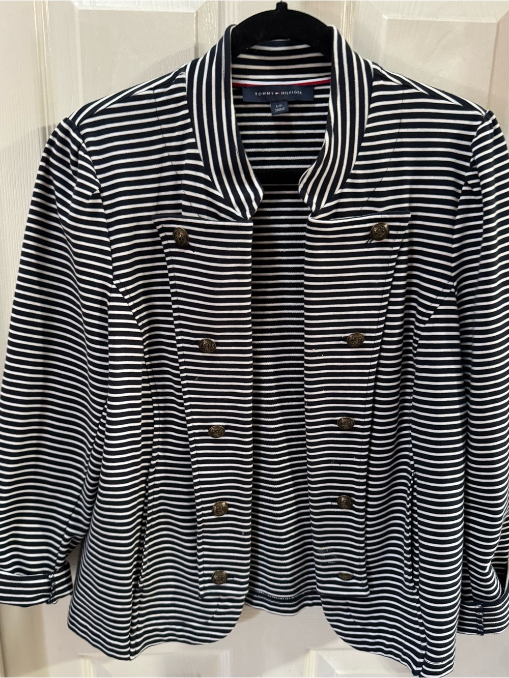 Tommy Hilfiger Black & White Striped Double-Breasted Blazer